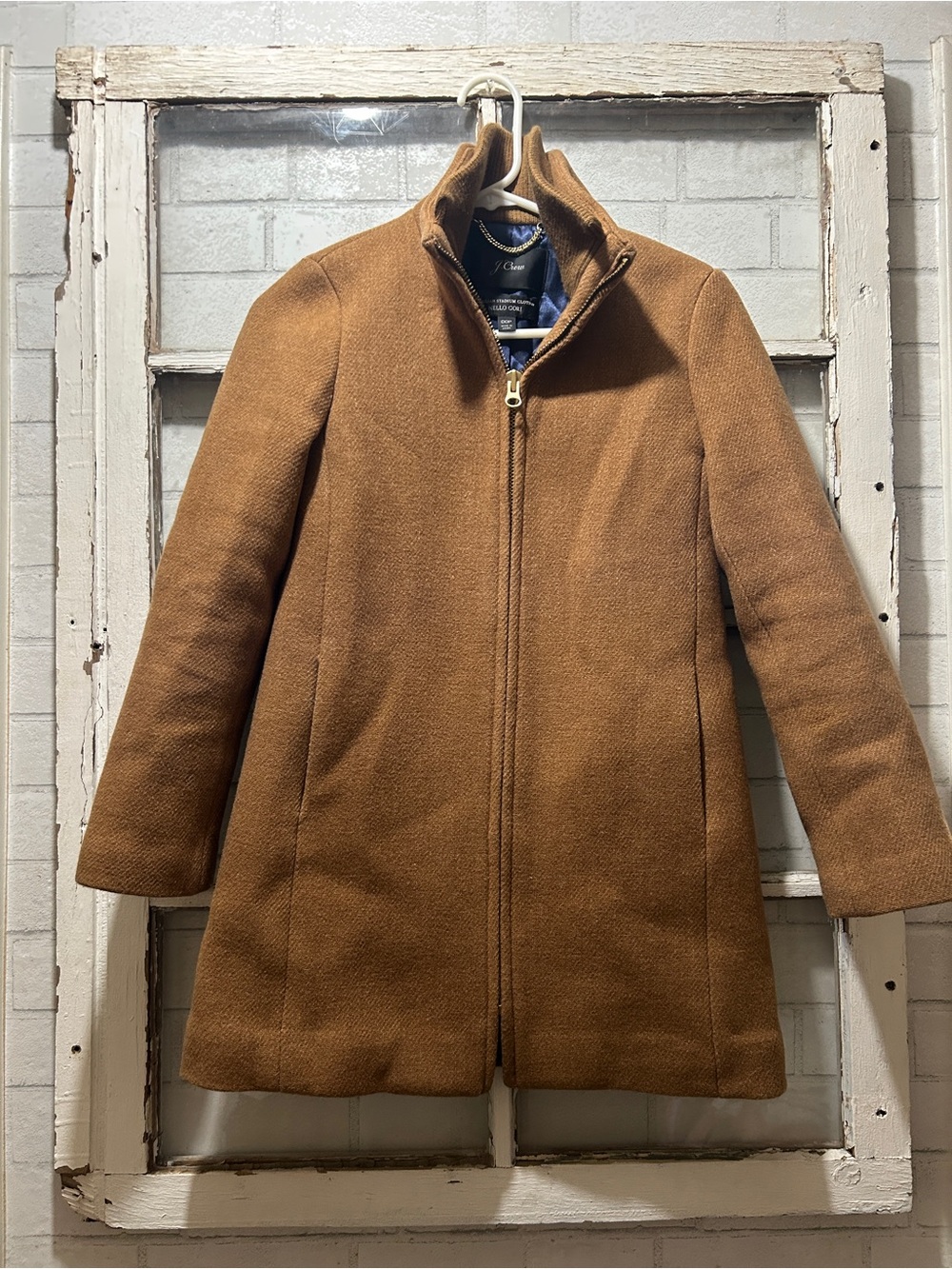 J.Crew Lodge Coat Italian Stadium Cloth Wool Camel Tan Moto Zip Jacket Size 0P